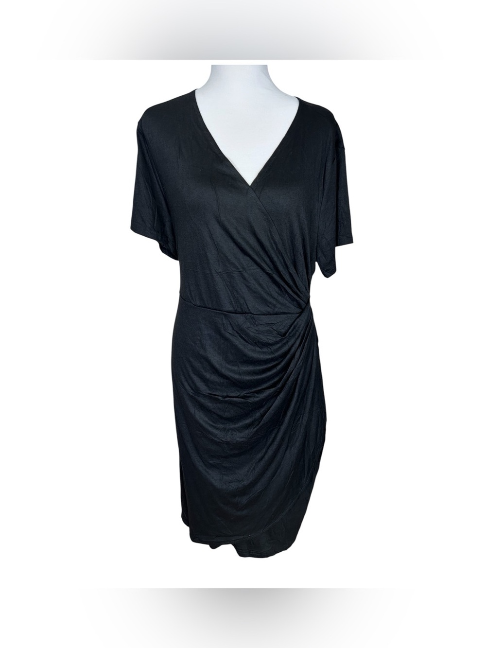 Nemidor NEM303 Plus Size Midi Dress Women’s 16 Black Faux Wrap Ruched Tie NWT